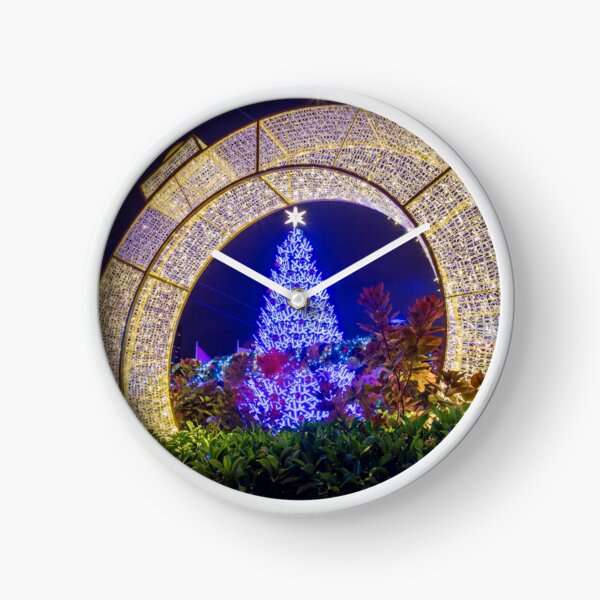 Blue Christmas tree framed in Christmas Ball Clock