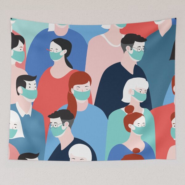 Item preview, People wearing masks coronavirus wallpaper designed and sold by Seoul26.