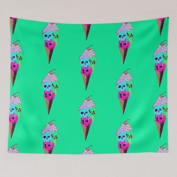 Item preview, Melting Neon Skull ice creems green background designed and sold by DemonicGloom.