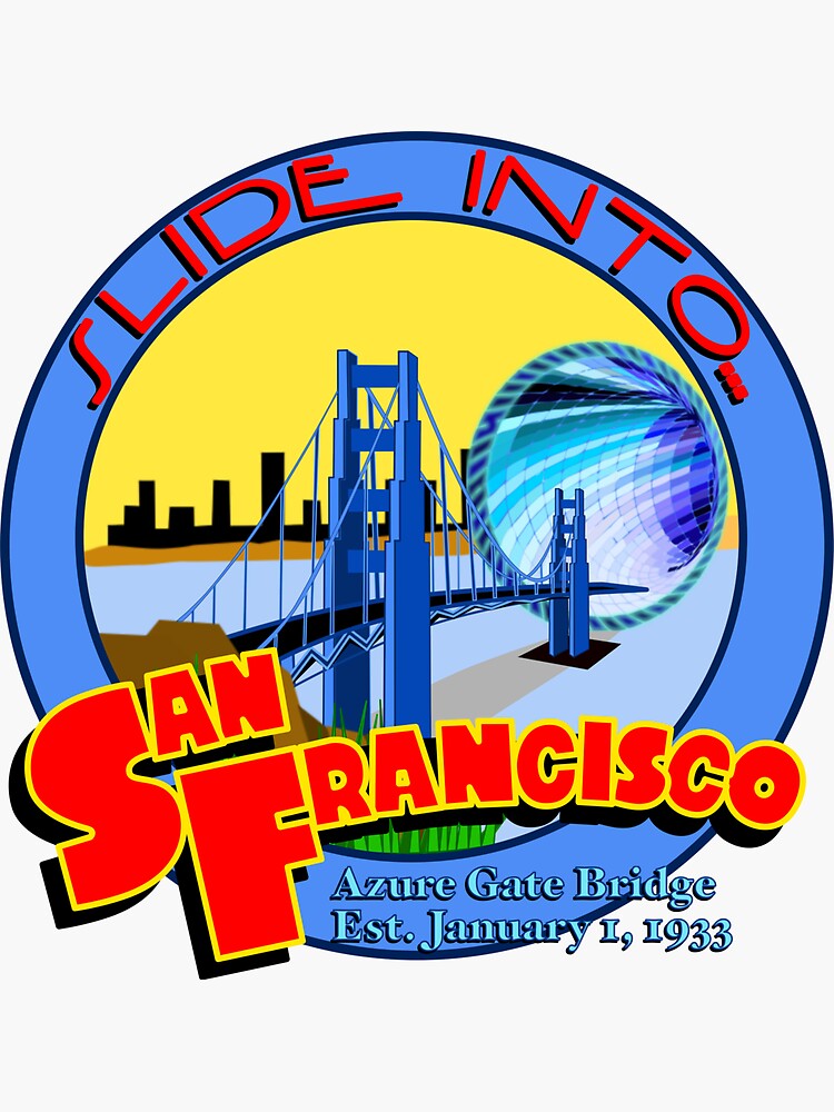 Thumbnail 3 of 3, Sticker, Slide Into San Francisco with Sliders Azure Gate Bridge designed and sold by Rewatch-Podcast.