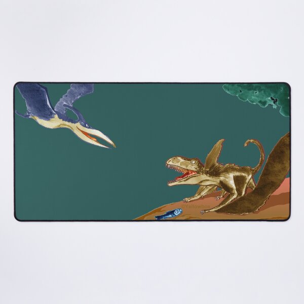 Item preview,  Two prehistoric pterosaurs competing for salmon - Yellowbox ink painting designed and sold by twyellowbox.