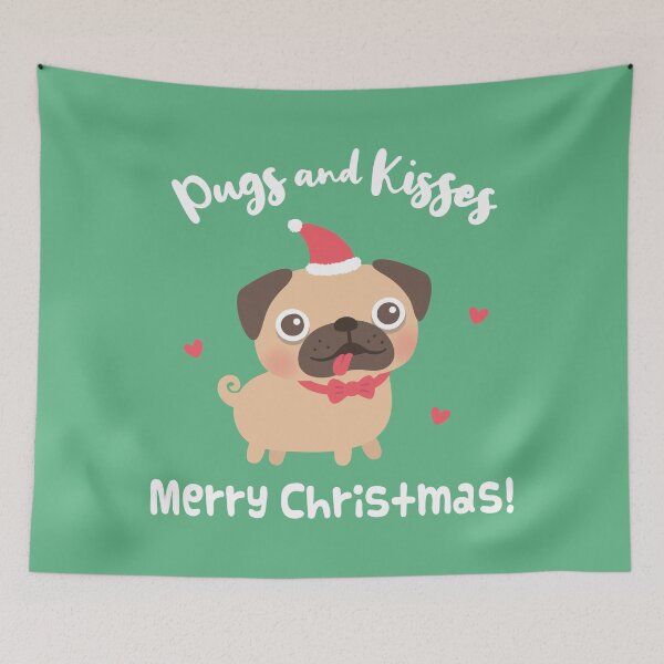 Item preview, Cute Pugs and Kisses Merry Christmas designed and sold by rustydoodle.