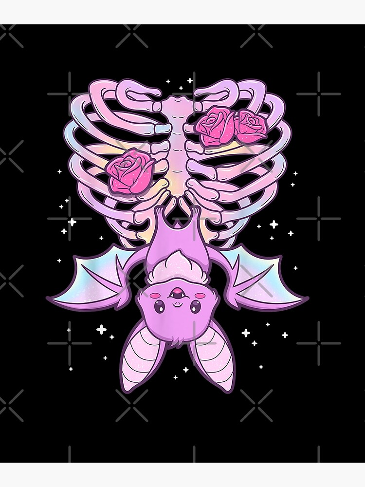 "Pastel Goth Cute Creepy Bat Skeleton Kawaii" Art Print by FranLuxe