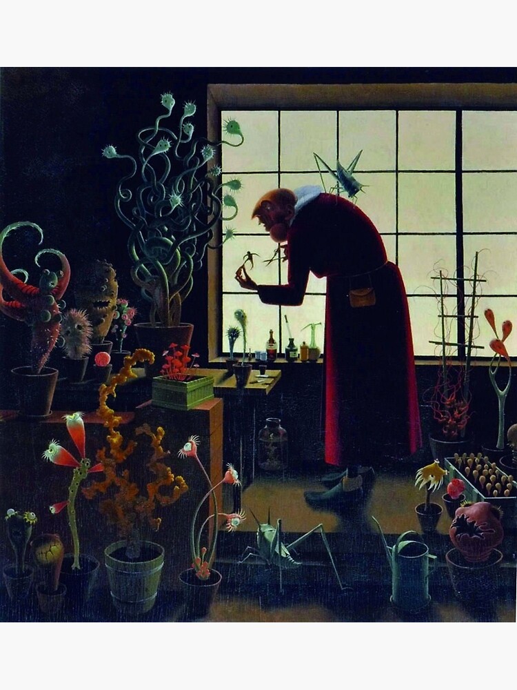 Disover The Gardener hothouse greenhouse flowers and botanical plants floral portrait painting by Franz Sedlacek Premium Matte Vertical Poster