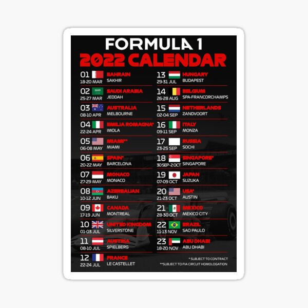 Calendrier F1 2022 Toutes les pistes Sticker