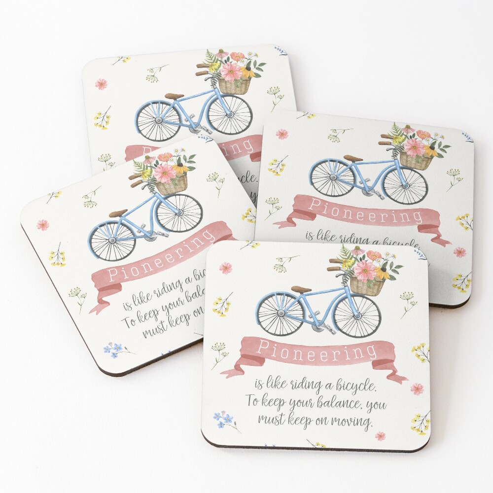 Pioneering is Like Riding a Bicycle (Floral) Coasters (Set of 4)