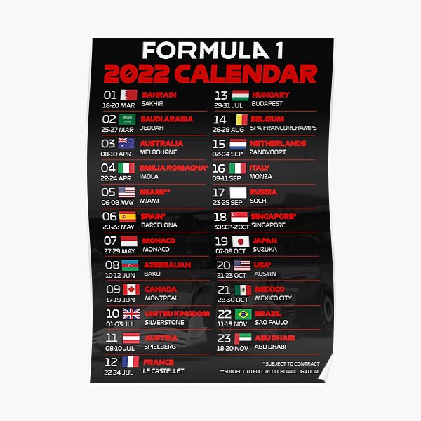 Calendrier F1 2022 Tous Circuits Poster