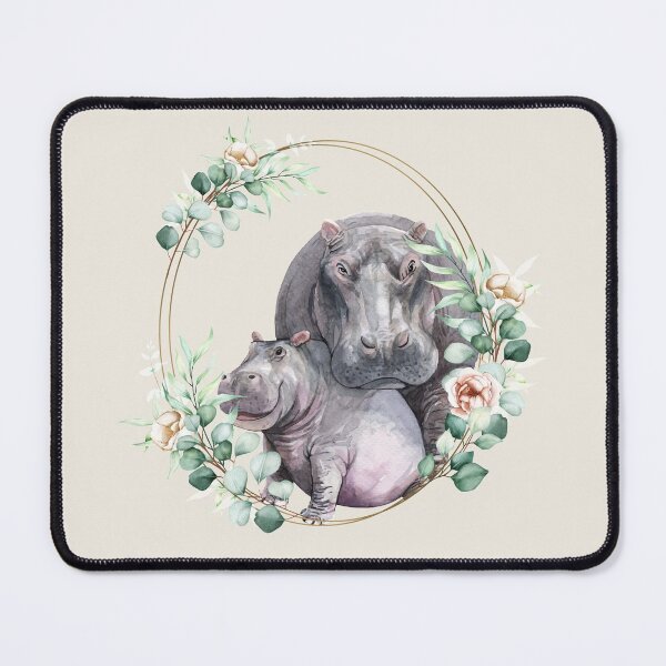 Item preview, Mommy and Baby Hippo in a Floral Gold Wreath Frame designed and sold by Alicia Chee.