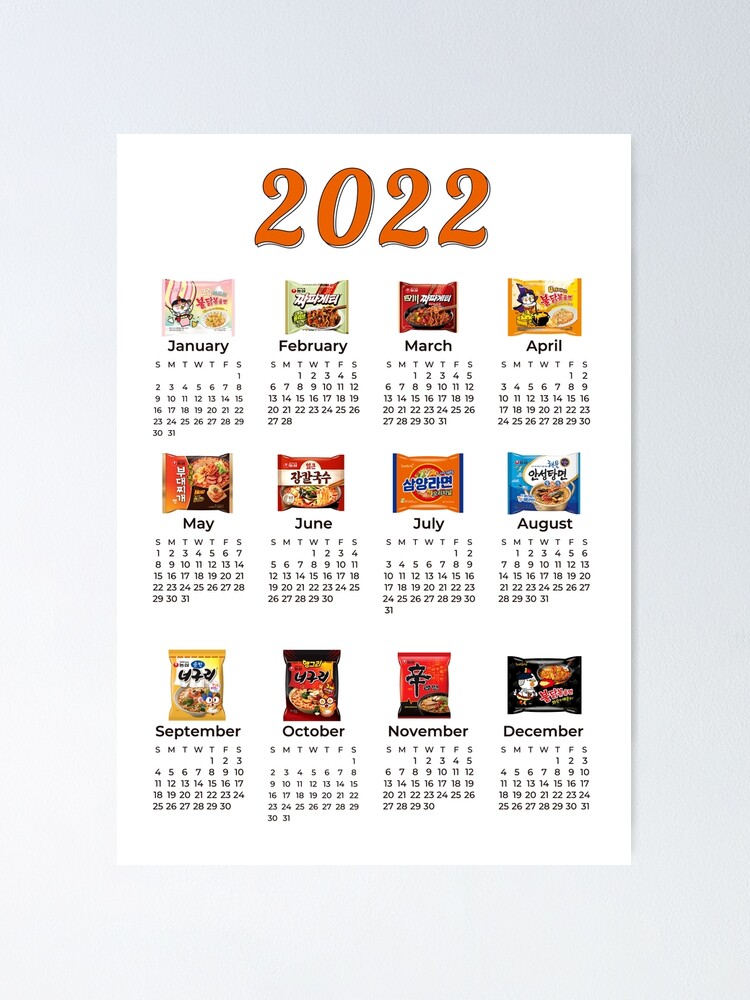 Póster «Calendario Ramens instantáneo coreano 2022» de SerenaChoe