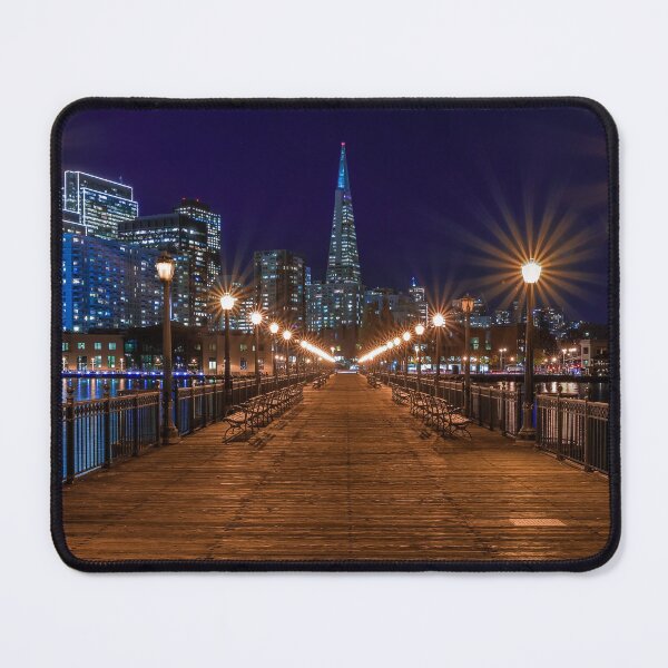 Item preview, Downtown San Francisco, Embarcadero Building and the Transamerica Pyramid, decorated for Christmas from famous romantic wooden Pier 7 at sunset. designed and sold by SvetlanaSF.