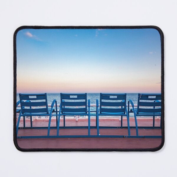 Item preview, Blue chairs in Nice France, sunset on Promenade des Anglais designed and sold by SvetlanaSF.