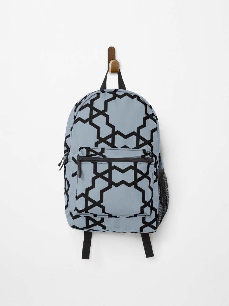 Imagen 1 de 3, Mochila con la obra Black and Blue Minimal Shape Tile Pattern Coordinates w/ HGTV 2022 Color of the Year Aleutian HGSW3355 - Colour Trends - Hue - Shades, diseñada y vendida por ColorOfTheYears.