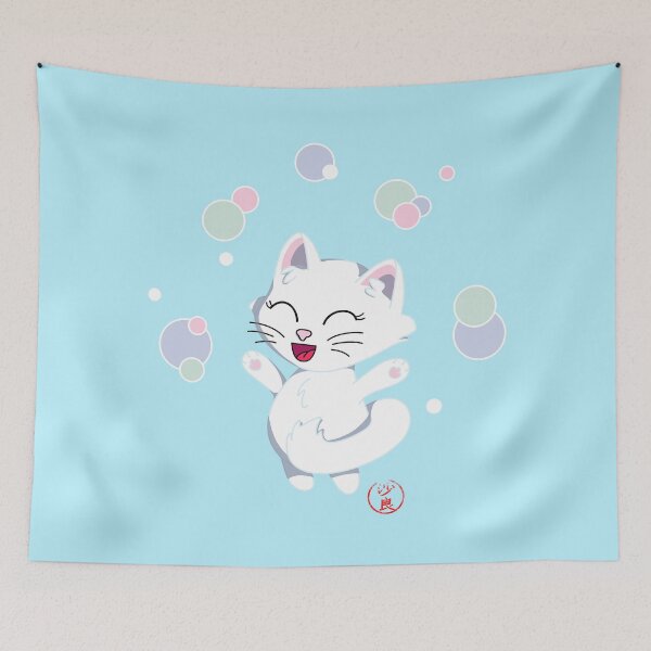 Item preview, Happy cat playing with soap bubbles designed and sold by naligmaDesign.