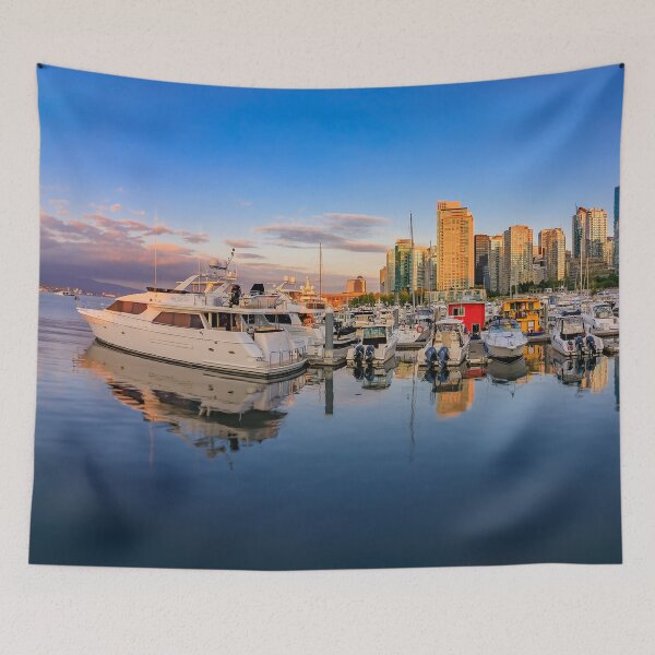 Item preview, Vancouver sunset photo print, Coal Harbour with boats and reflections designed and sold by SvetlanaSF.