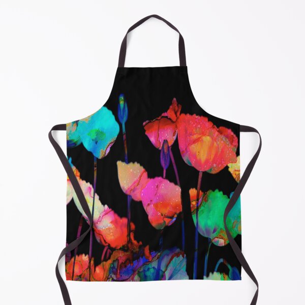 Item preview, abstract poppies on black background designed and sold by clemfloral.