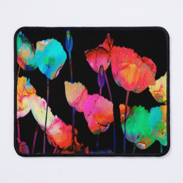 Item preview, abstract poppies on black background designed and sold by clemfloral.