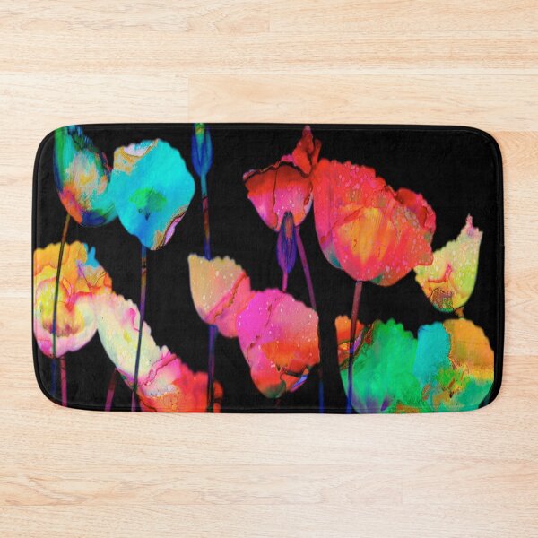 Item preview, abstract poppies on black background designed and sold by clemfloral.