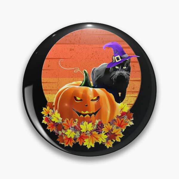 Item preview, Black cat with witch hat, catoween halloween, jack pumpkin, spooky moon designed and sold by Collagedream.