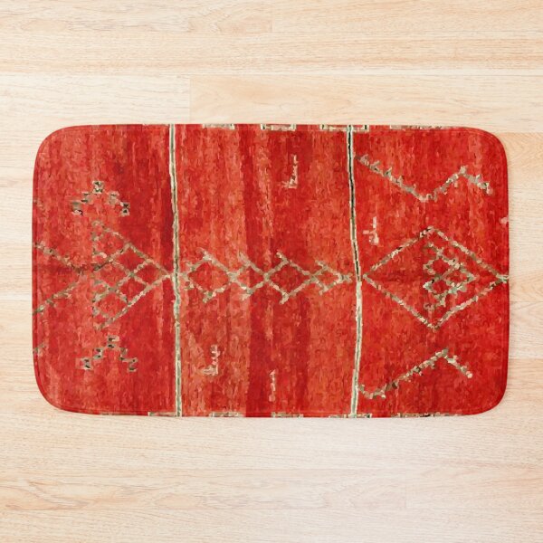Vintage Red Moroccan Rug Print Bath Mat