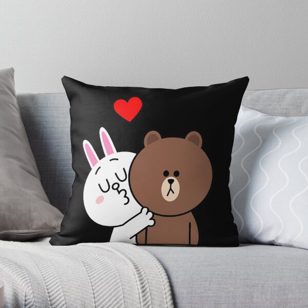 Brown bear and Cony A Kiss 4 U Throw Pillow