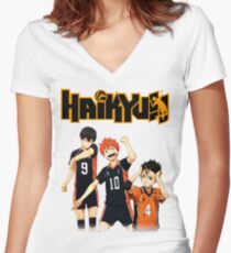 Haikyuu - Tobio, Hinata and Nishinoya Women's Fitted V-Neck T-Shirt
