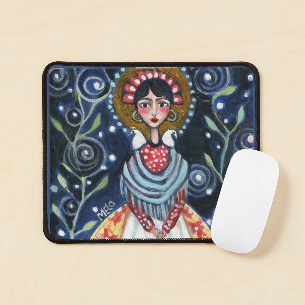 frida kahlo spring floral with birds, swirls, meloearth portrait, celebrity cute woman, mexican artist, flowers foliage Mouse Pad