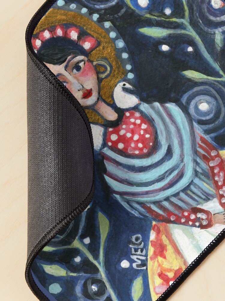 Alternate view of frida kahlo spring floral with birds, swirls, meloearth portrait, celebrity cute woman, mexican artist, flowers foliage Mouse Pad
