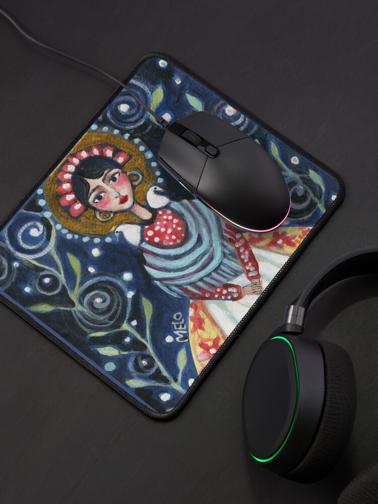 Alternate view of frida kahlo spring floral with birds, swirls, meloearth portrait, celebrity cute woman, mexican artist, flowers foliage Mouse Pad