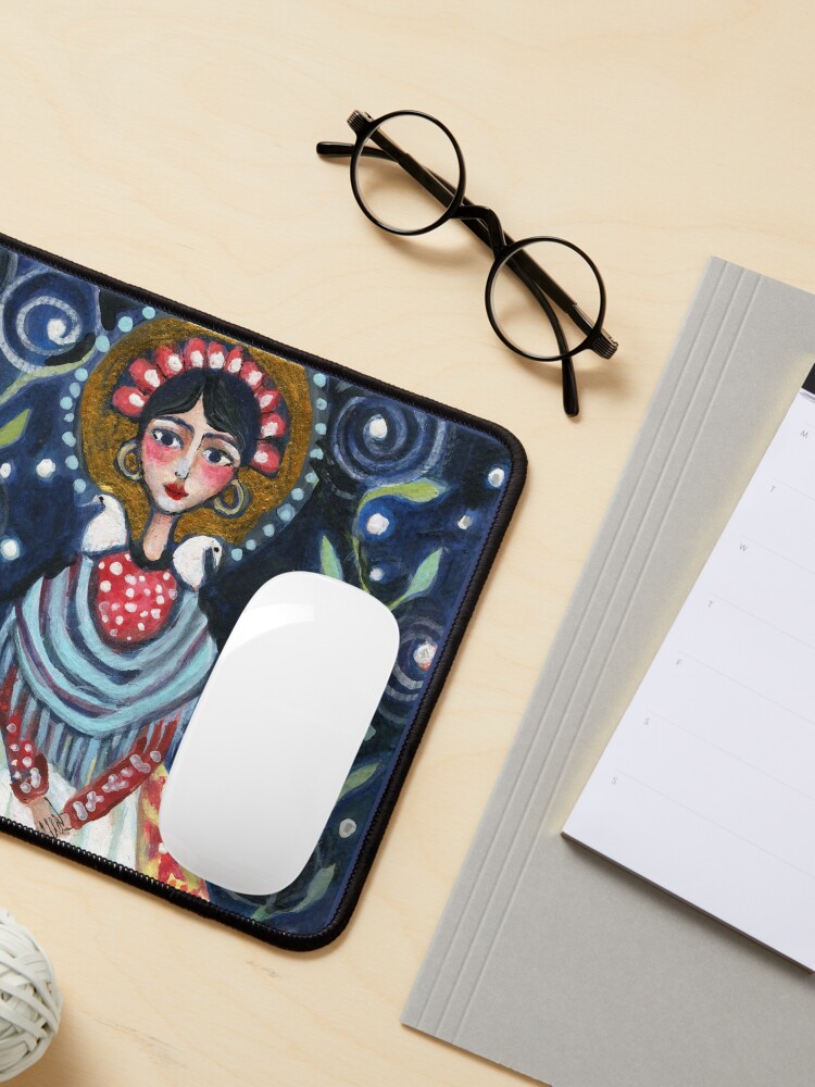 Alternate view of frida kahlo spring floral with birds, swirls, meloearth portrait, celebrity cute woman, mexican artist, flowers foliage Mouse Pad