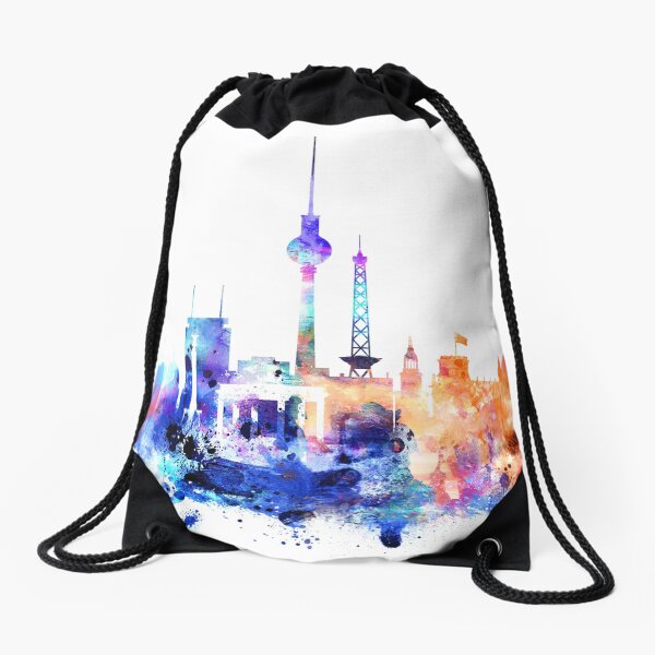 Berlin City Art, Germany City , Berlin Skyline Decor, Watercolor Berlin Drawstring Bag