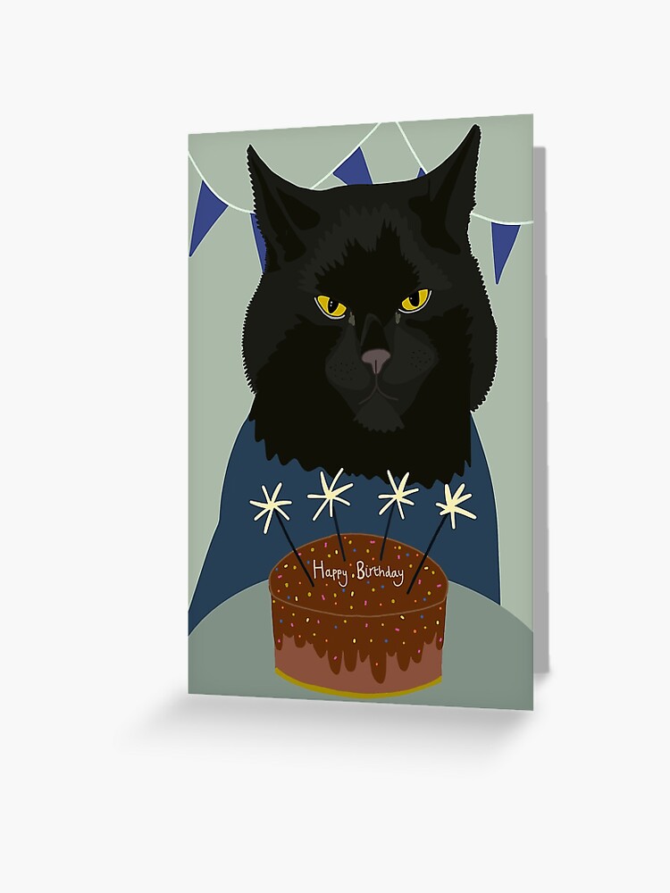 Carte De Vœux Carte D Anniversaire De Chat Noir Par Artbyanyar Redbubble