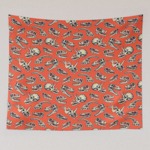 Item preview, Orange & Navy Dinosaur Skulls designed and sold by somecallmebeth.
