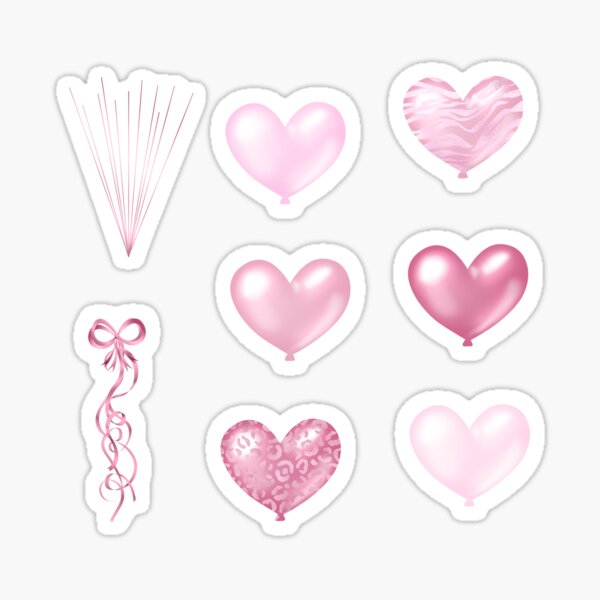 Item preview, Pink Sparkling Glitter Heart Balloons Stickers Pack #3 of 3 Lovers of  Birthdays Hearts Valentines Pink Ribbon & Balloon Sticks Journals Diaries Scrapbooking Sticker Books  designed and sold by Hanlar.
