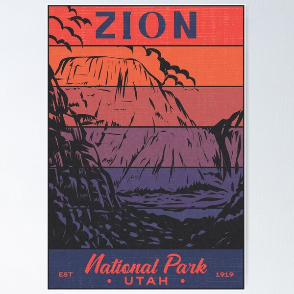 Vista previa del artículo con la obra «Parque Nacional Zion Retro Sunset», diseñado y vendido por JordanHolmes.