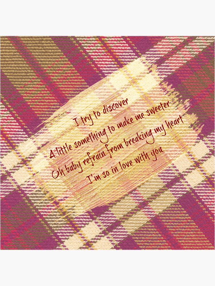 "Erasure Lyrics on Gold Paint Swish Background and Red Tartan Backing