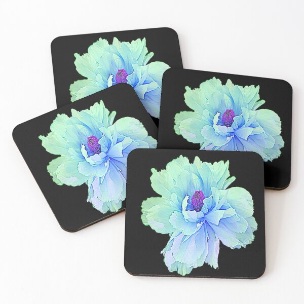 Item preview,  BLUE-WHITE PEONY FLOWER ON BLACK ART  designed and sold by sharlesart.