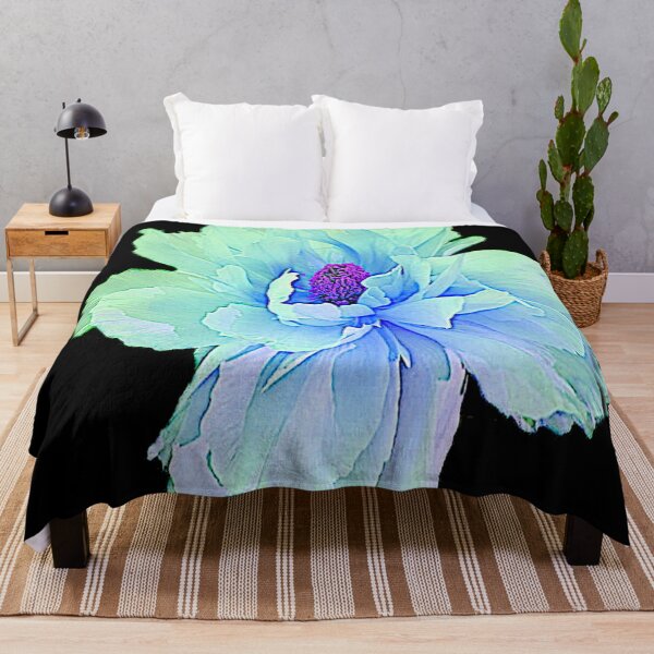 Item preview, BLUE-WHITE PEONY FLOWER ON BLACK ART designed and sold by sharlesart.