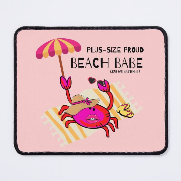 Item preview,  CUTE FUNNY CARTOON FUCHSIA RED PINK“PLUS SIZE PROUD BEACH BABE” CRAB WITH UMBRELLA designed and sold by EllieMonroe.