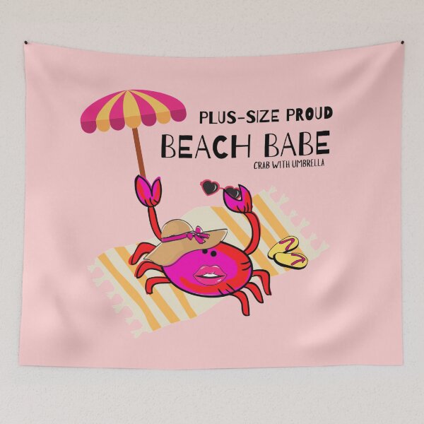 Item preview,  CUTE FUNNY CARTOON FUCHSIA RED PINK“PLUS SIZE PROUD BEACH BABE” CRAB WITH UMBRELLA designed and sold by EllieMonroe.