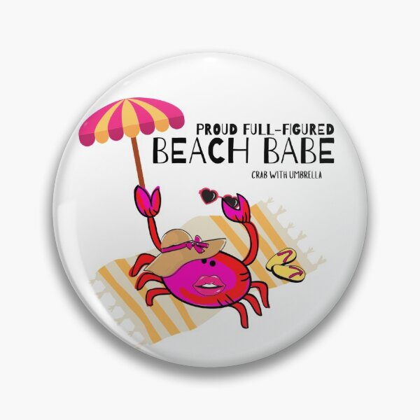 Item preview,  CUTE CARTOON FUCHSIA  RED PINK“PROUD FULL-FIGURED BEACH BABE” CRAB WITH UMBRELLA designed and sold by EllieMonroe.