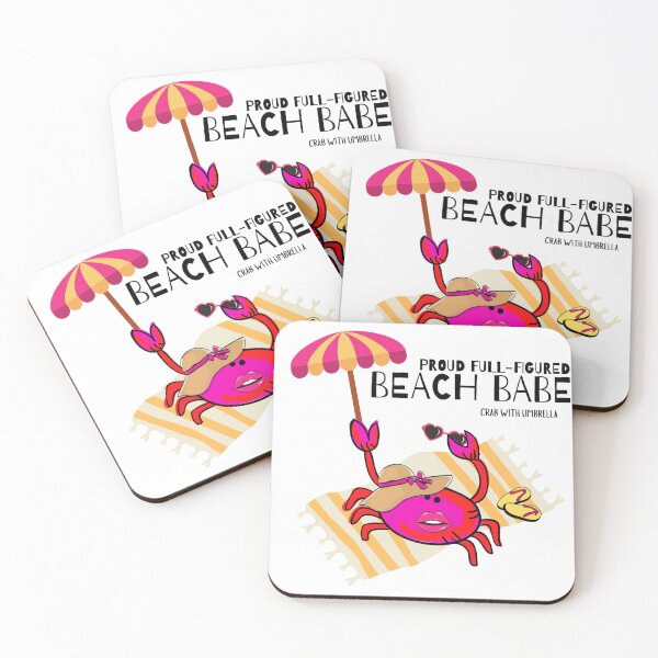 Item preview,  CUTE CARTOON FUCHSIA  RED PINK“PROUD FULL-FIGURED BEACH BABE” CRAB WITH UMBRELLA designed and sold by EllieMonroe.