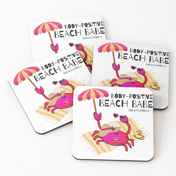 Item preview,  CUTE CARTOON FUCHSIA  RED PINK“BODY-POSITIVE BEACH BABE” CRAB WITH UMBRELLA designed and sold by EllieMonroe.