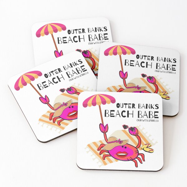 Item preview,  CUTE CARTOON FUCHSIA  RED PINK“OUTER BANKS BEACH BABE” CRAB WITH UMBRELLA designed and sold by EllieMonroe.