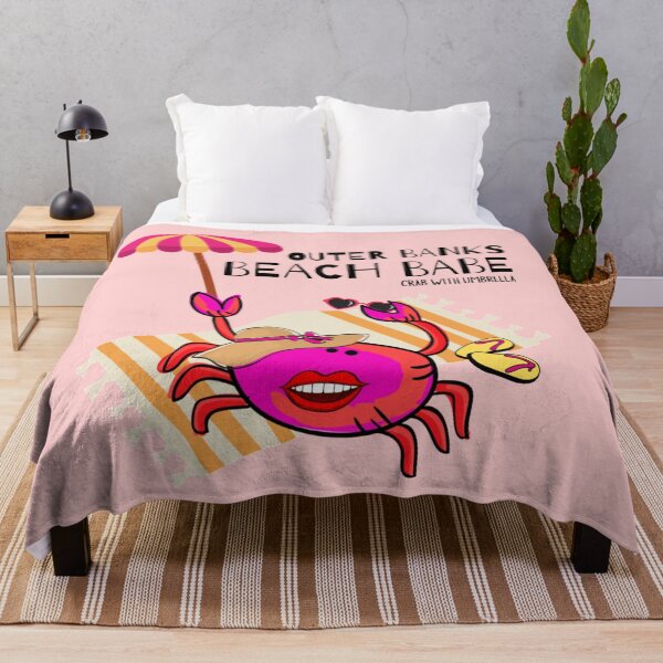 Item preview, CUTE CARTOON FUCHSIA RED PINK“OUTER BANKS BEACH BABE” CRAB WITH UMBRELLA designed and sold by EllieMonroe.