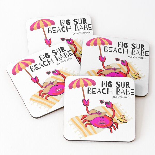 Item preview,  CUTE CARTOON FUCHSIA  RED PINK“BIG SUR BEACH BABE” CRAB WITH UMBRELLA designed and sold by EllieMonroe.