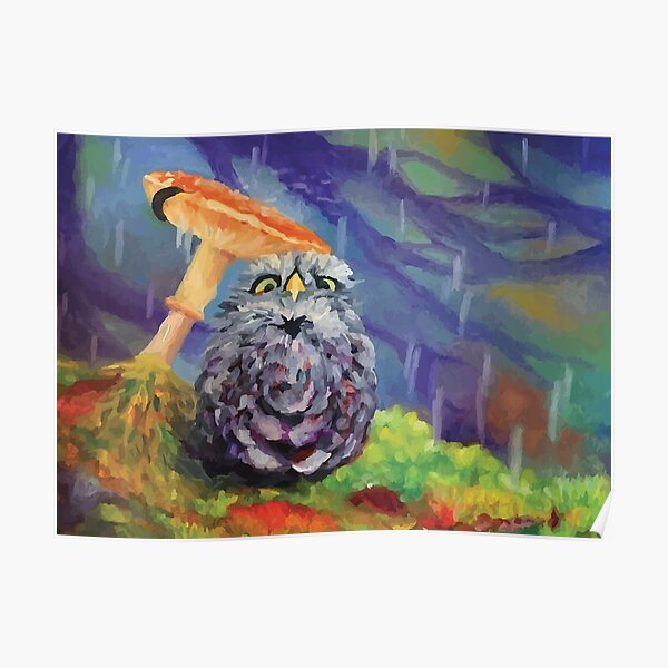 "Tiny Owl Under a Mushroom Original Oil Painting by Shelbyyalexandra