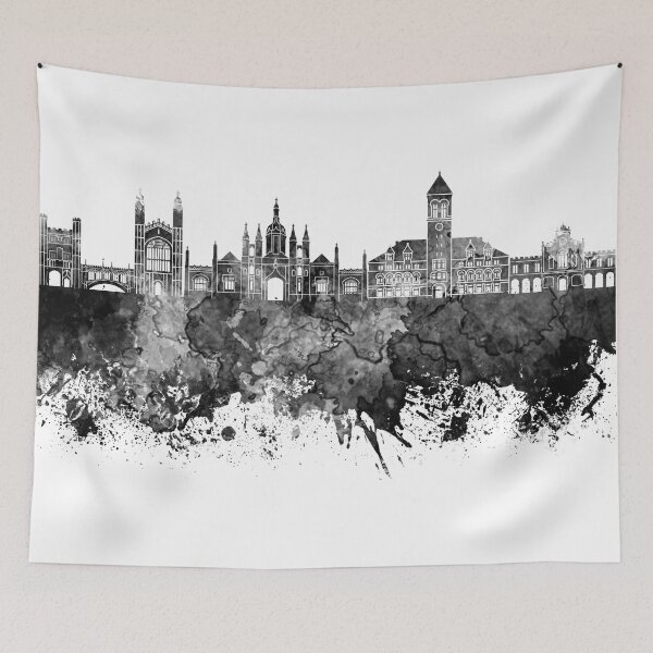 Item preview, Cambridge skyline in black watercolor background designed and sold by paulrommer.
