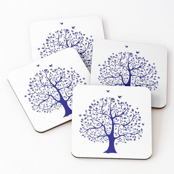 Item preview, Tree With Birds, Butterflies And Leaves Blue design designed and sold by DarkHumorstore.