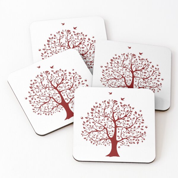 Item preview, Tree With Birds, Butterflies And Leaves Maroon design designed and sold by DarkHumorstore.