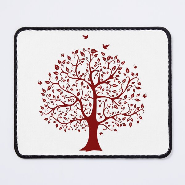 Item preview, Tree With Birds, Butterflies And Leaves Maroon design designed and sold by DarkHumorstore.